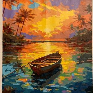 Completed Paint by Number Sunset Rowboat Canvas